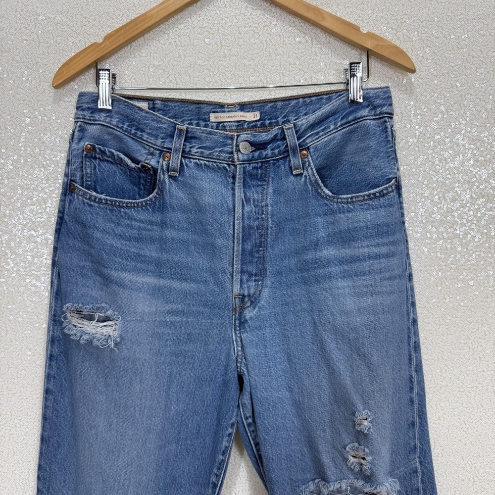 Levi’s Premium Ribcage Straight Ankle Jeans Women’s 31 High Rise Distressed Blue - Picture 14 of 14